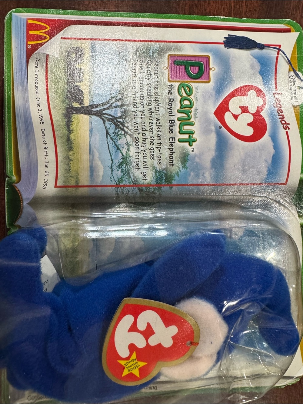 TY Beanie Baby Peanut the Royal Blue Elephant - Blue & White-1995 vintage